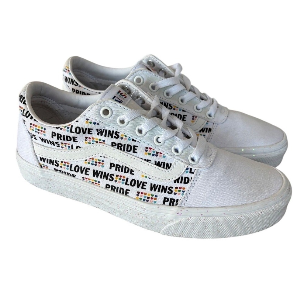 Vans Ward Pride Sneakers Women 9 White Excellent‎ Love Wins Rainbow Glitter